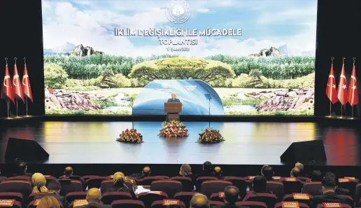  ??  ?? First lady Emine Erdoğan delivers a speech during a ceremony on the government’s new road map on climate change in capital Ankara, Turkey, Feb. 17, 2021.