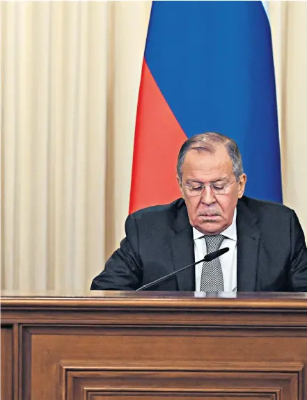  ??  ?? Boris Johnson, the Foreign Secretary, and his counterpar­t Sergei Lavrov during a press conference following their meeting in Moscow yesterday.