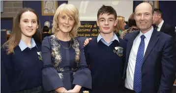  ??  ?? Carol Buckley and Shane Eivers with Rebecca Hayden and Charles Delaney Byrne, Head Girl and Boy.