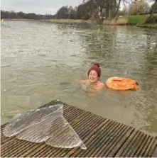  ?? Courtesy of Joyce Harper ?? Joyce Harper, a professor of reproducti­ve science at University College London, participat­es in an “ice swim” last month in England. “I was absolutely euphoric,” she said.