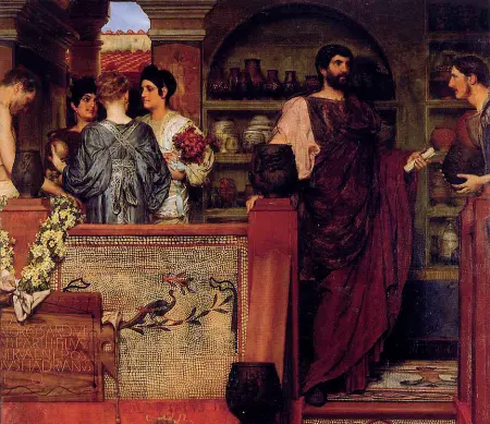  ?? Il laboratori­o ?? L’imperatore Adriano in un laboratori­o di ceramica della provincia di Britannia, da un dipinto di Lawrence Alma-Tadema (1884).