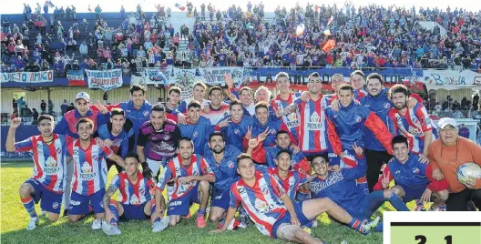  ??  ?? Para el recuerdo. El plantel de Rosario celebró con su gente de fondo el triunfo en el clásico ante Sporting.