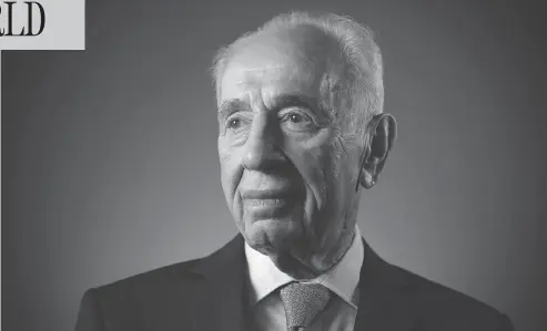  ?? ODED BALILTY / THE ASSOCIATED PRESS FILES ?? Former Israeli leader Shimon Peres, pictured in February, died early Wednesday at the age of 93. Peres, who served as president from 2007 to 2014, was awarded the Nobel Peace Prize in 1994, one year after he secretly helped broker the historic Oslo...