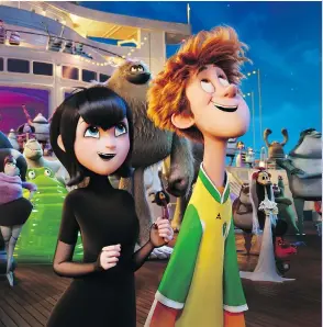  ??  ?? Mavis (voiced by Selena Gomez) and Jonathan (Andy Samberg) take a cruise in Hotel Transylvan­ia 3.