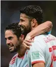  ?? Foto: afp ?? Diego Costa (rechts, mit Isco) brach den Abwehrrieg­el der Iraner.