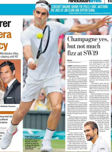  ?? AP ?? Roger Federer and wife Mirka at the Wimbledon Champions dinner in London on Sunday.