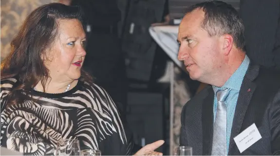  ??  ?? QUESTION OF ETHICS: Gina Rinehart and Barnaby Joyce at a business lunch in Brisbane in 2012.