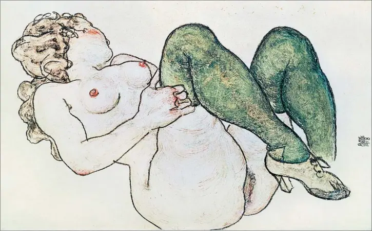  ?? ERICH LESSING / ALBUM ?? El cuadro de Egon Schiele Desnudo con medias verdes, de 1918