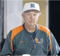  ?? ALAN DIAZ/AP ?? Miami coach Jim Morris has a young team, especially on the infield where he could have freshmen across the board.