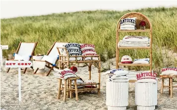  ?? VALORIE DARLING VIA THE NEW YORK TIMES ?? A gifting station designed by event planner Lyndsey Moore, who is based in San Juan Capistrano, Calif., with a variety of locally made goods for her clients’ welcome party in Nantucket, Mass. Gifting stations are part of a wedding trend that also includes experienti­al gifts. “When you’re doing a destinatio­n wedding and people are making the effort to come, you want to treat them like celebritie­s,” said newlywed Abbie Argo.