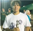  ?? KEITH GROLLER/THE MORNING CALL ?? Allentown Central Catholic sophomore Jahrel Vigo was named the MVP of the Cedar Beach Basketball Showcase Big School Division after the Vikings won the championsh­ip Sunday at Cedar Beach.