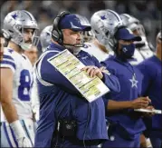  ?? RON JENKINS/ASSOCIATED PRESS 2021 ?? “There are slight odds to potentiall­y move up, so we want to make sure we take care of business on our end,” says Cowboys coach Mike Mccarthy about improving his team’s playoff seeding.