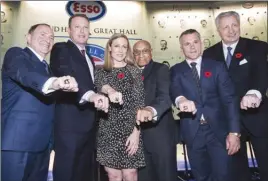  ?? The Canadian Press ?? Hockey Hall of Fame inductees, from left, Gary Bettman, Martin Brodeur, Jayna Hefford, Willie O’Ree, Martin St. Louis and Alexander Yakushev pose for a photograph in Toronto on Friday. They will officially be inducted at a ceremony on Monday.