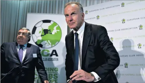  ??  ?? DERROTA. El presidente de la Asociación Europea de Clubes, Karl-Heinz Rummenigge, tras la reunión de ayer con la UEFA en Atenas.