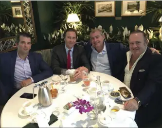  ?? THE CAMPAIGN LEGAL CENTER VIA AP ?? From left are Donald Trump Jr., Tommy Hicks Jr., Lev Parnas and Igor Fruman in 2018.