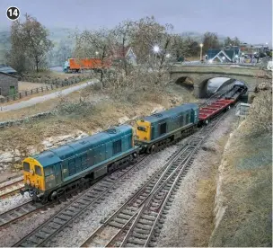  ??  ?? All of the stock has been weathered with an airbrush and many locomotive­s have been re-numbered. Attention to detail even extends to Class 20 20004, which carried larger Scottish Region cabside numerals.