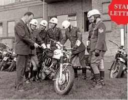  ?? ?? First in uniform from the left is Les Williams, later of Triumph and responsibl­e for much of the success with production racer Slippery Sam.