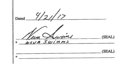  ??  ?? On a quit claim deed filed in April 2017 with the Milwaukee County Register of Deeds, Neva Swims’ name is misspelled. “That’s not my damn signature,” she told Milwaukee Journal Sentinel reporters after being shown a copy of the deed.