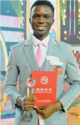  ??  ?? Nigerian student Anthony Ekwensi finished fourth overall in 17th Chinese Bridge Chinese Proficienc­y Competitio­n for Foreign College Students