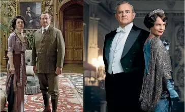  ??  ?? Lady Cora (Elizabeth McGovern) and Robert, the Earl of Grantham (Hugh Bonneville) as they scrubbed up on the series, left, and in their big-screen debut.
