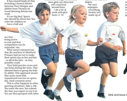  ??  ?? Girls and boys race for the line on sports day