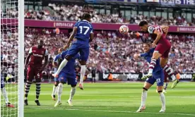  ?? ?? Nayef Aguerd exposes Chelsea’s deficienci­es in defence by scoring with his head at the London Stadium in August. Photograph: John Walton/PA