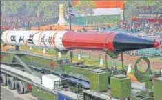  ?? REUTERS ?? The Agni 4 missile during the rehearsal for Republic Day