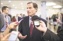  ?? Zach Gibson / Getty Images ?? Sen. Richard Blumenthal, D-Conn., speaks to reporters in the Senate basement on Capitol Hill on April 10 in Washington, D.C. Senate lawmakers addressed the media after their weekly policy luncheons.