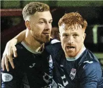  ?? ?? BoSS RoSS White, left, celebrates goal with Simon Murray