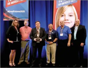  ?? Photo submitted ?? After receiving the award, Chris Shimer, chief executive officer of the Boys &amp; Girls Club of Western Benton County, takes a photo with different representa­tives of other Boys &amp; Girls Clubs in the organizati­on’s southwest region. Pictured (from left) are Misti Potter, CEO of the Boys &amp; Girls Club of the Austin, Texas, area; Jon Charles, retired CEO of the Boys &amp; Girls Club of Central Texas; Chris Shimer — CEO of the Boys &amp; Girls Club of Western Benton County; Carlos Martinez — director of operations from the Wichita Falls Boys &amp; Girls Club; Gerald Gathright — CEO of the Boys &amp; Girls Club of Harlingen; Ashley Bright — CEO of the Boys &amp; Girls Club of Central Wyoming.