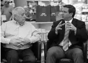  ?? WILFREDO LEE/ASSOCIATED PRESS ?? Presumed Gov.-elect Ron DeSantis, right, chats with an owner of Aldo Surgical &amp; Hospital Supply Inc. in Hialeah Gardens last week.