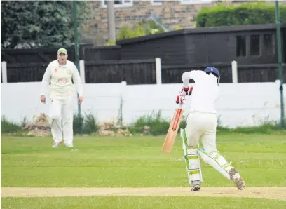  ?? Dave Turner ?? Tintwistle batsman Jonathon Booth being bowled by Josh Unsworth first ball