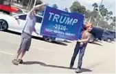  ?? COURTESY PHOTOS ?? Western High School students walked out on Friday to protest Florida’s “Don’t Say Gay” bill, but a tussle appears to have broken out when students showed up with a Trump 2020 banner.