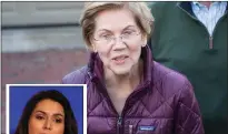  ??  ?? Elizabeth Warren makes her announceme­nt, above, that she is quitting the contest, leaving Tulsi Gabbard, left, as the sole woman seeking the Democratic Party’s nomination for president