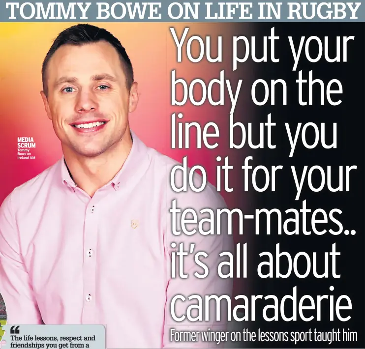  ??  ?? MEDIA SCRUM Tommy Bowe on Ireland AM