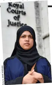  ??  ?? Fighting on: Tafida’s mother Shelina outside the High Court WISEMAN Picture: