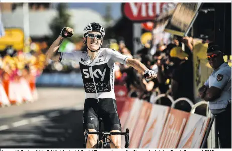  ??  ?? Husarenrit­t: Dank perfekter Taktik sicherte sich Geraint Thomas seinen zweiten Etappensie­g bei einer Tour de France nach 2017