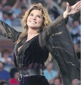  ?? INVISION/THE ASSOCIATED PRESS FILES CHARLES SYKES/ ?? Shania Twain performs in August at the opening of the U.S. Open Tennis Championsh­ips in New York. Her career was placed in jeopardy for years by vocal cord lesions that she blames on Lyme disease.