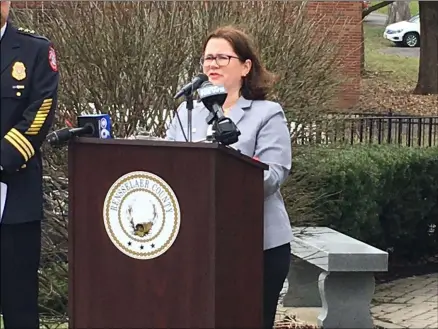  ?? MICHAEL GWIZDALA — MEDIANEWS GROUP FILE ?? Rensselaer County District Attorney Mary Pat Donnelly speaks at the Rensselaer County DWI memorial ceremony last year.