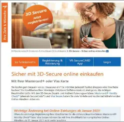  ??  ?? Für das Onlinebeza­hlen mit Kreditkart­e muss die Karte bei der Bank für die Sicherheit­sfunktion 3DS registrier­t und freigescha­ltet werden.