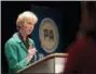  ?? ASSOCIATED PRESS FILE PHOTO ?? Laura Ellsworth, a lawyer from suburban Pittsburgh and a first-time candidate, answers questions from the panel during a debate between Republican Gubernator­ial candidates at Harrisburg Area Community College in Harrisburg on March 1, 2018.