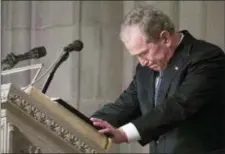  ?? ALEX BRANDON — THE ASSOCIATED PRESS ?? Former President George W. Bush becomes emotional as he speaks at the State Funeral for his father, former President George H.W. Bush, at the National Cathedral, Wednesday in Washington.