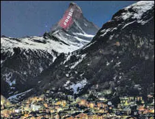  ?? AFP ?? #HOPE: Matterhorn mountain located on the Italian-swiss border is lit up as sign of solidarity during the coronaviru­s pandemic.