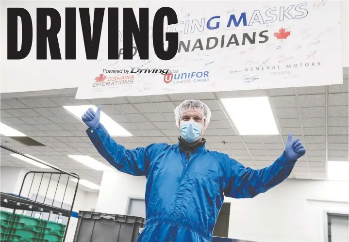 ?? JESSICA HAYES/GM ?? GM Canada president and managing director Scott Bell oversees the Oshawa operation’s mask department, where workers will make 10 million face masks.