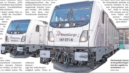  ?? RHEIN-CARGO FOTO: ?? Die Eisenbahn-Sparte ist das größte Sorgenkind des Logistik-Unternehme­ns.