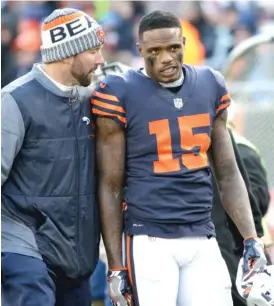  ??  ?? Bears receiver Josh Bellamy compared his disagreeme­nt with Tre McBride to arguing with a sibling. ‘‘ You ever get into it with your brother?’’ Bellamy said.
| NAM Y. HUH/ AP