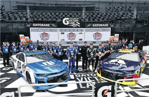  ?? — USA TODAY SPORTS ?? The front row winning teams of NASCAR Cup Series driver Alex Bowman, left, and NASCAR Cup Series driver William Byron, right. They qualified for the front row Daytona 500 at Daytona Internatio­nal Speedway.