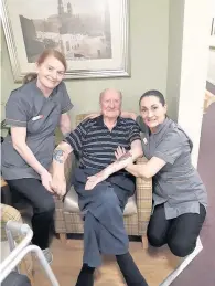  ??  ?? Big smiles Maryann Deveney, left, George Jamieson and Carline McFadyen