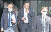  ?? GREGORIO BORGIA — THE ASSOCIATED PRESS ?? Former Minister Of Interior Matteo Salvini, center, leaves the court in Palermo, Italy, on Saturday.