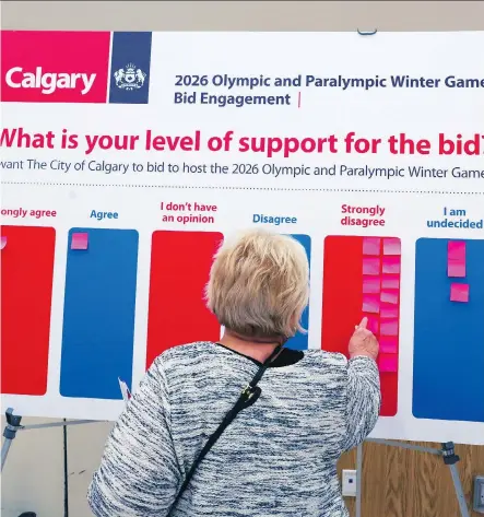  ?? PHOTOS: GAVIN YOUNG ?? Calgarians participat­e in an open house on the potential 2026 Olympic bid at the Dalhousie Community Associatio­n on Tuesday.